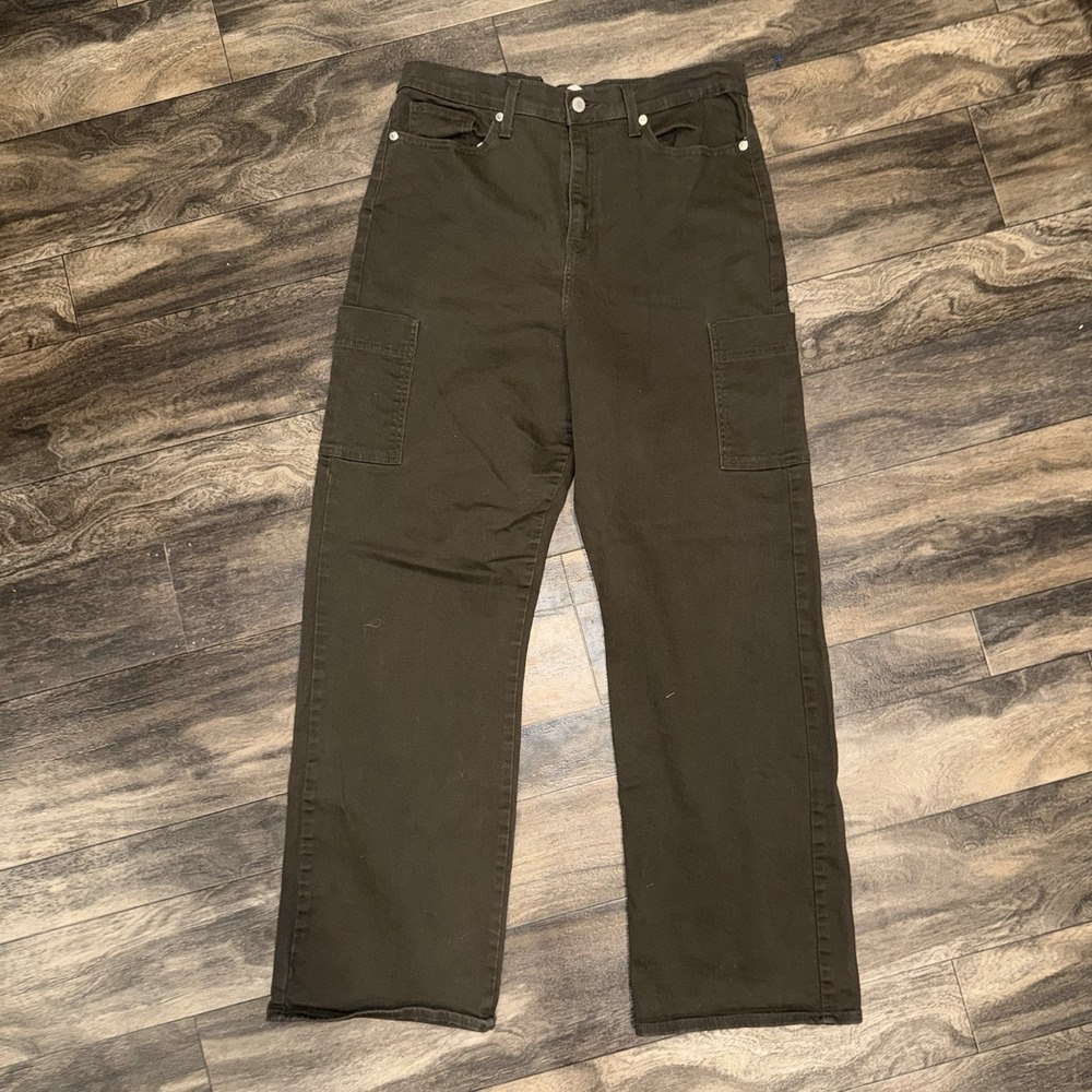 Levis Signature Heritage High Rise Loose Cargo Jeans Womens 14 Dark Green Denim